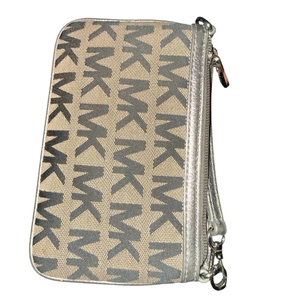 Michael Kors Monogram Wristlet in Black and Silver